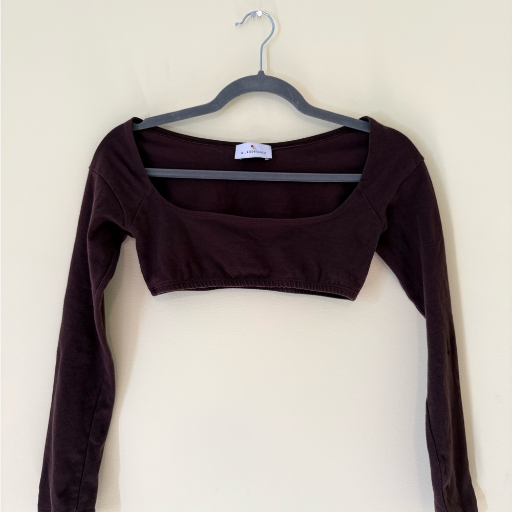 Gil Rodriguez Long Sleeve Crop Top - Dark Brown